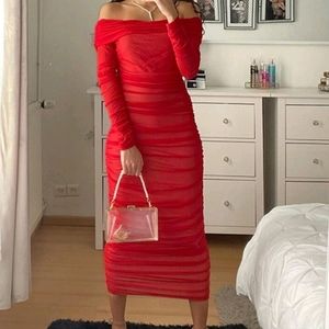 🔥Red ruching dress❤️